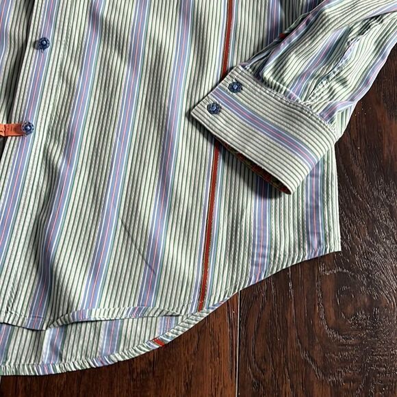 ROBERT GRAHAM Men Striped Multi-Color Flip Cuff Long Sleeve Button Shirt size XL - Picture 6 of 10